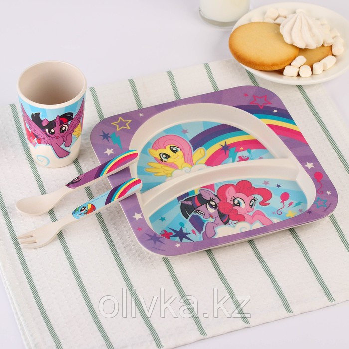 Набор детской бамбуковой посуды, 4 предмета, фиолетовый My Little Pony в пакете - фото 1 - id-p113275771