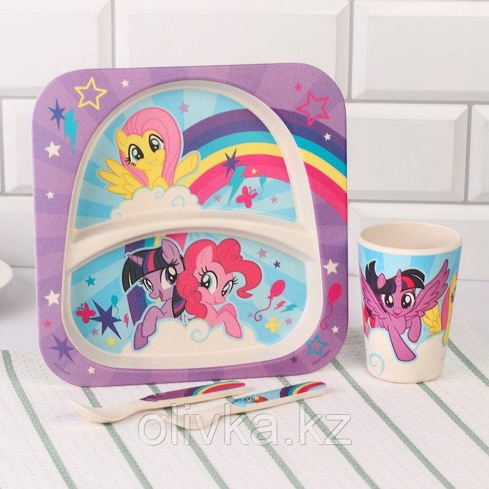 Набор детской бамбуковой посуды, 4 предмета, фиолетовый My Little Pony в пакете - фото 2 - id-p113275771