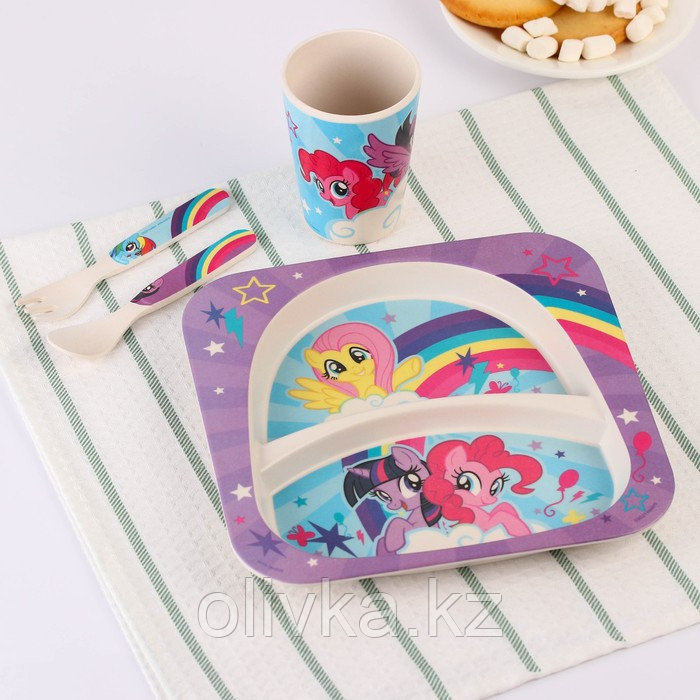 Набор детской бамбуковой посуды, 4 предмета, фиолетовый My Little Pony в пакете - фото 3 - id-p113275771