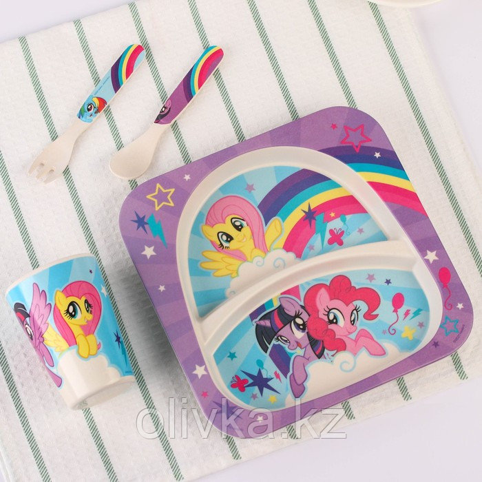 Набор детской бамбуковой посуды, 4 предмета, фиолетовый My Little Pony в пакете - фото 4 - id-p113275771