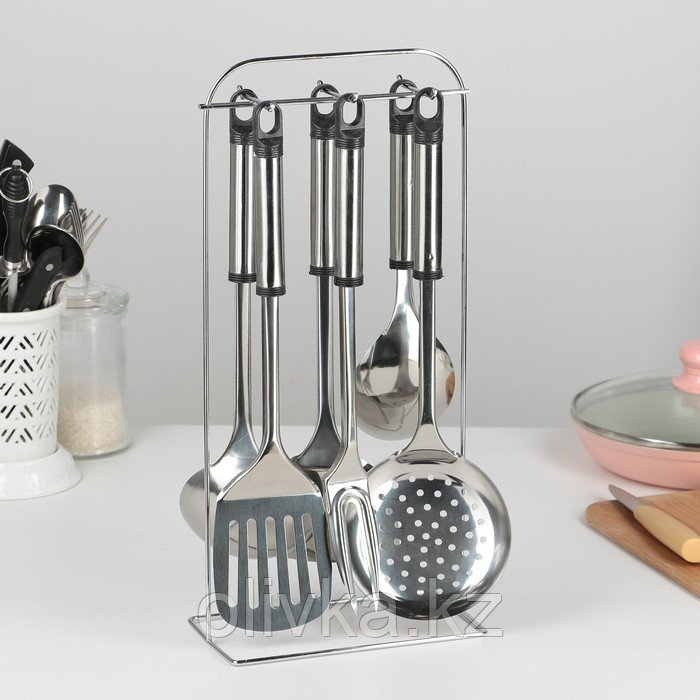 Набор кухонных принадлежностей «Помощник», 6 предметов, на подставке - фото 1 - id-p113252059