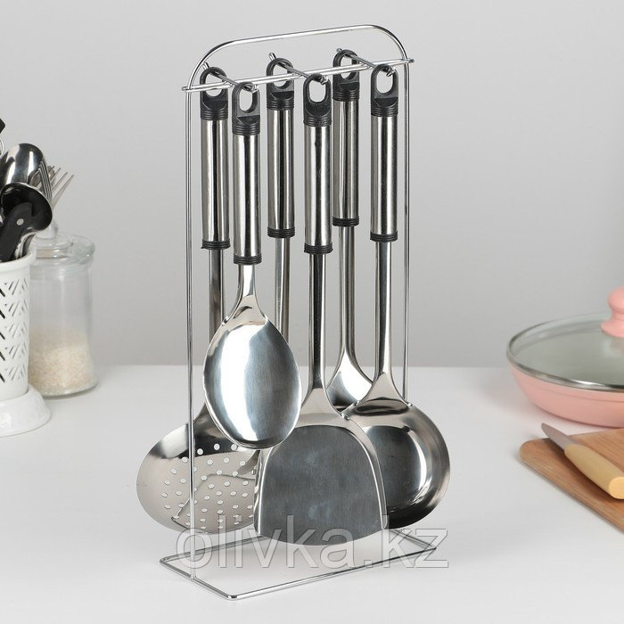 Набор кухонных принадлежностей «Помощник», 6 предметов, на подставке - фото 2 - id-p113252059