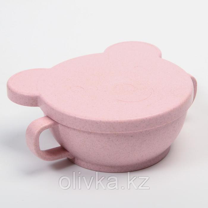 Набор детской ЭКО посуды: Миска с крышкой, ложка и вилка, цвет розовый - фото 4 - id-p113262481