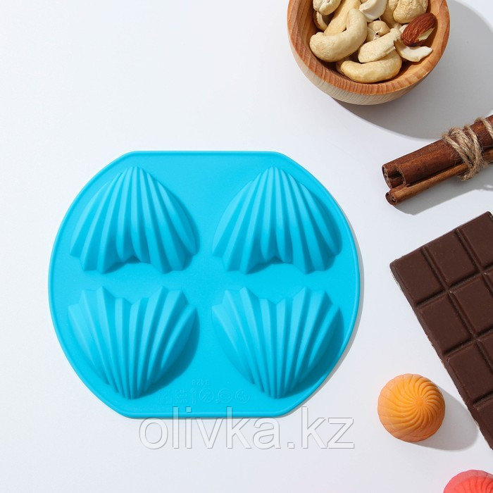 Форма силиконовая для выпечки Доляна «Ракушки», 14,5×12,5×2 см, 4 ячейки (6×4,8 см), цвет МИКС - фото 1 - id-p113259834