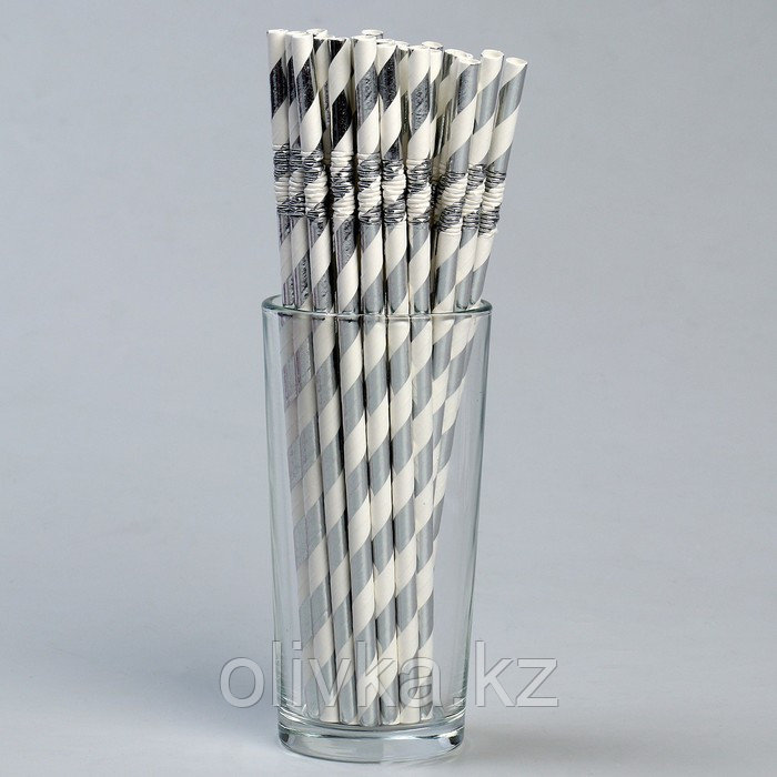 Трубочки для коктейля с гофрой «Спираль», в наборе 25 штук, цвет серебряный - фото 2 - id-p113269203