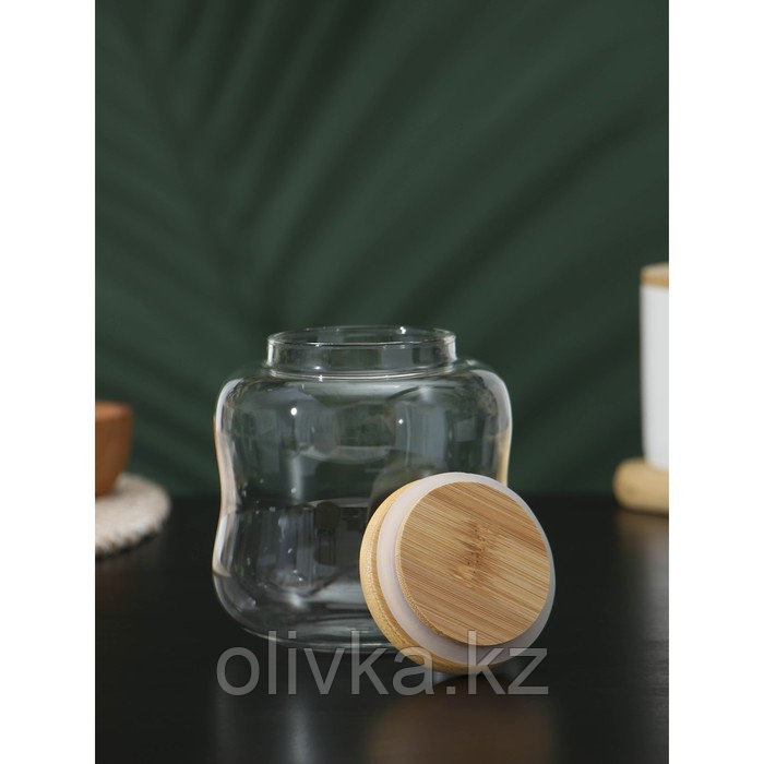 Банка стеклянная для сыпучих продуктов с бамбуковой крышкой BellaTenero «Эко. Изгиб», 700 мл, 10,5×11,5 см - фото 4 - id-p113273084