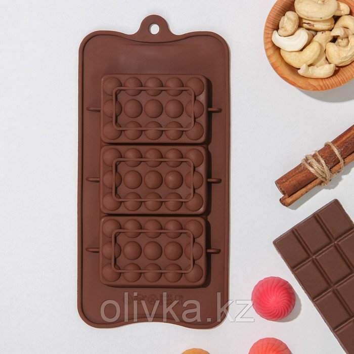 Форма силиконовая для шоколада Доляна «Мини-шоколадки», 22×11×1 см, 3 ячейки, цвет шоколадный - фото 1 - id-p113263305