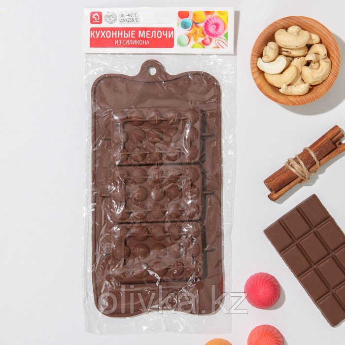 Форма силиконовая для шоколада Доляна «Мини-шоколадки», 22×11×1 см, 3 ячейки, цвет шоколадный - фото 6 - id-p113263305