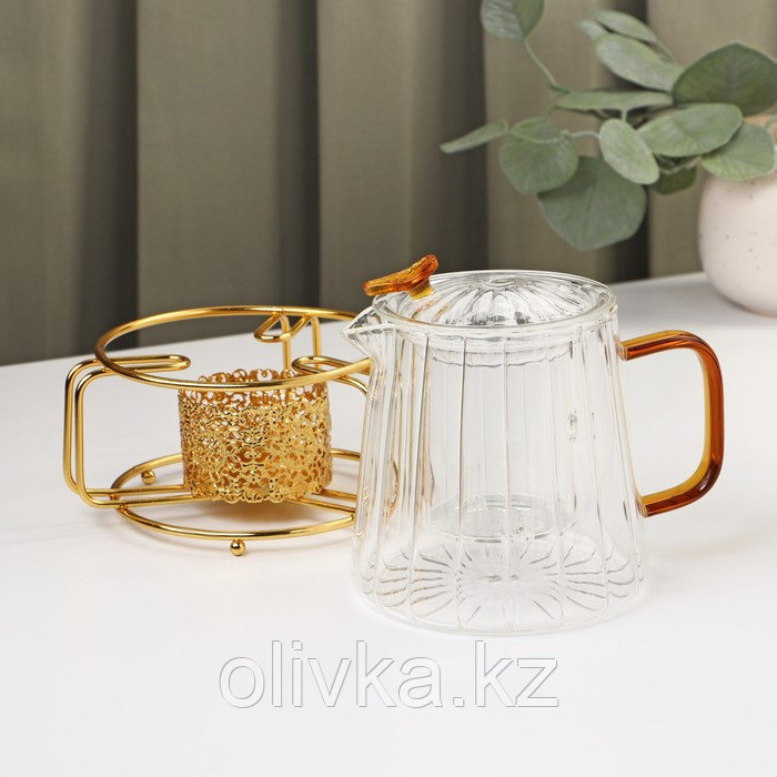 Набор чайный «Блаженство», 2 предмета: стеклянный чайник 600 мл, 11×12,5 см, подставка 12×6,5 см - фото 2 - id-p113270176