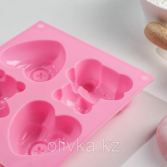 Форма силиконовая для выпечки Доляна «Мишка и сердце», 17×15 см, 4 ячейки, цвет МИКС - фото 3 - id-p113242821