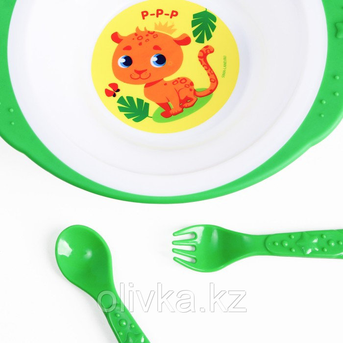 Набор детской посуды «Леопард», тарелка на присоске 250мл, вилка, ложка - фото 3 - id-p113264109