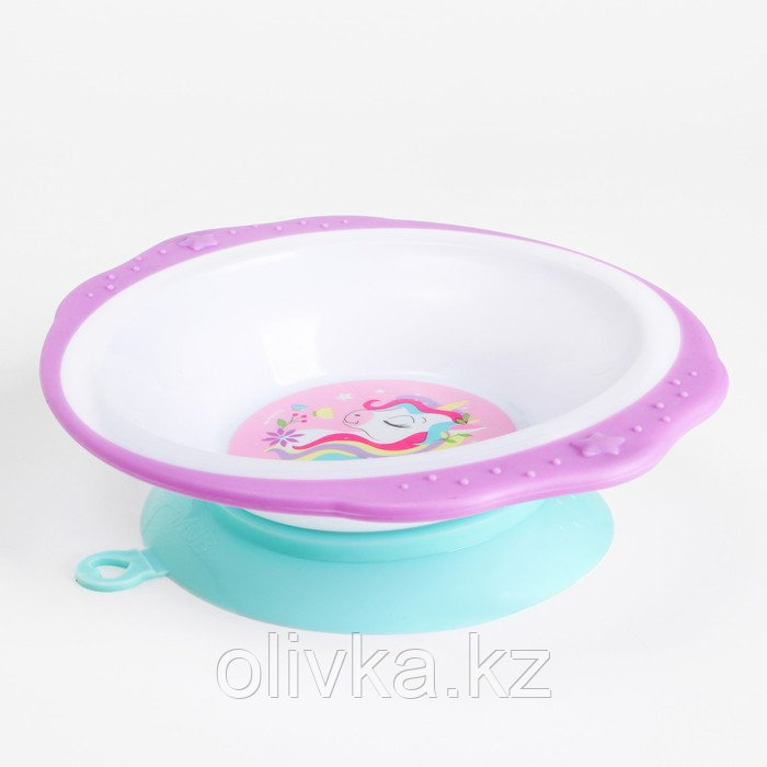 Набор детской посуды «Единорожек», тарелка на присоске 250мл, вилка, ложка - фото 4 - id-p113264110