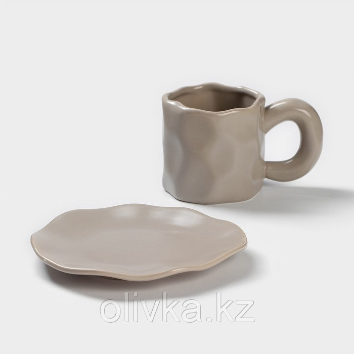 Чайная пара керамическая «Базальт», 2 предмета: кружка 200 мл, блюдце d=14,8 см, цвет серый - фото 2 - id-p113277276