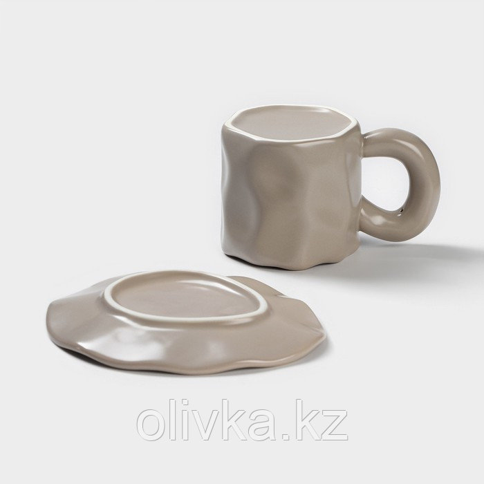 Чайная пара керамическая «Базальт», 2 предмета: кружка 200 мл, блюдце d=14,8 см, цвет серый - фото 4 - id-p113277276