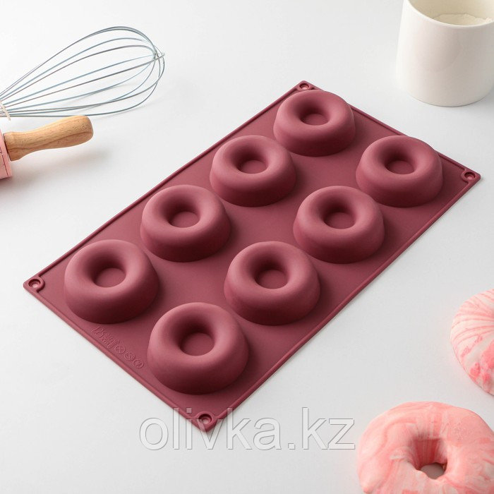 Форма силиконовая для выпечки Доляна «Пончики», 29×17 см, 8 ячеек, d=6 см, цвет МИКС - фото 3 - id-p113242859