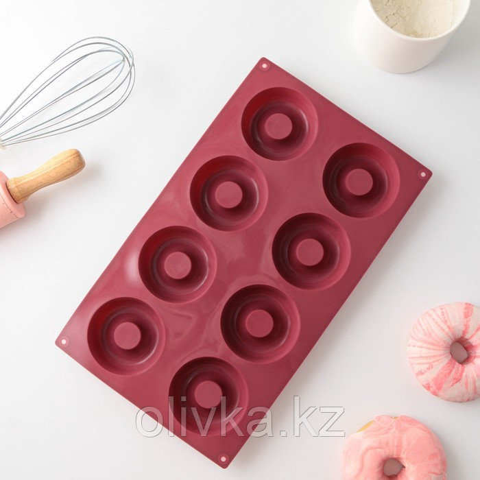Форма силиконовая для выпечки Доляна «Пончики», 29×17 см, 8 ячеек, d=6 см, цвет МИКС - фото 4 - id-p113242859