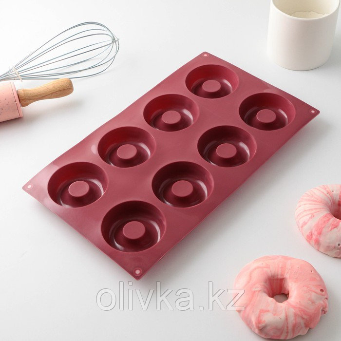 Форма силиконовая для выпечки Доляна «Пончики», 29×17 см, 8 ячеек, d=6 см, цвет МИКС - фото 5 - id-p113242859