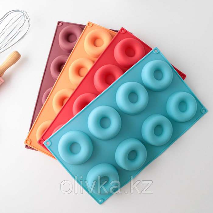 Форма силиконовая для выпечки Доляна «Пончики», 29×17 см, 8 ячеек, d=6 см, цвет МИКС - фото 7 - id-p113242859