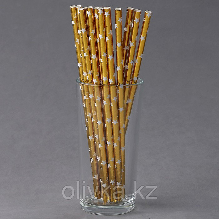 Трубочки для коктейля «Звёзды», набор 12 шт., цвет золото - фото 3 - id-p113275812