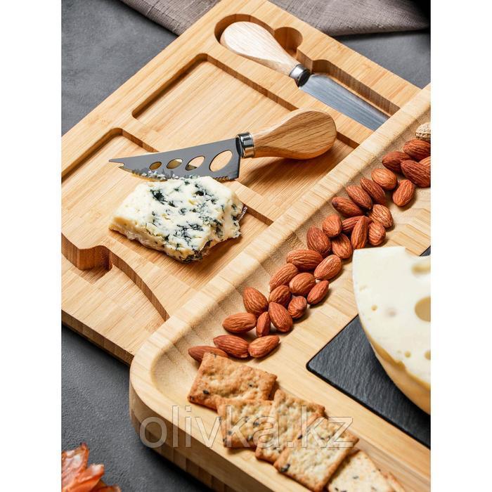 Набор для подачи сыра «Маасдам», 4 ножа, бамбук, доска из сланца - фото 4 - id-p113260755