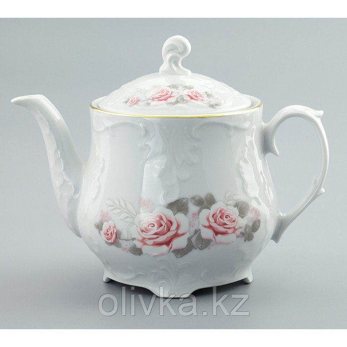Чайник 550 мл, Rococo, декор «Бледные розы, отводка золото» - фото 1 - id-p113265894