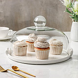 Блюдо керамическое с крышкой-клош для десертов Valencia, 31×28×19 см, цвет белый, фото 2