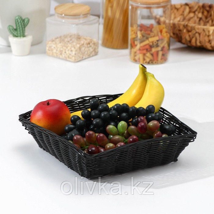 Корзинка для фруктов и хлеба Доляна «Плетёнка», 24×24×7 см, цвет чёрный - фото 1 - id-p113253029