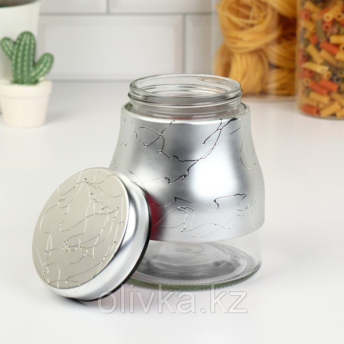 Набор банок стеклянных для сыпучих продуктов «Мрамор», 850 мл, 11,5×14,5 см, 3 шт, цвет серебряный - фото 4 - id-p113269258
