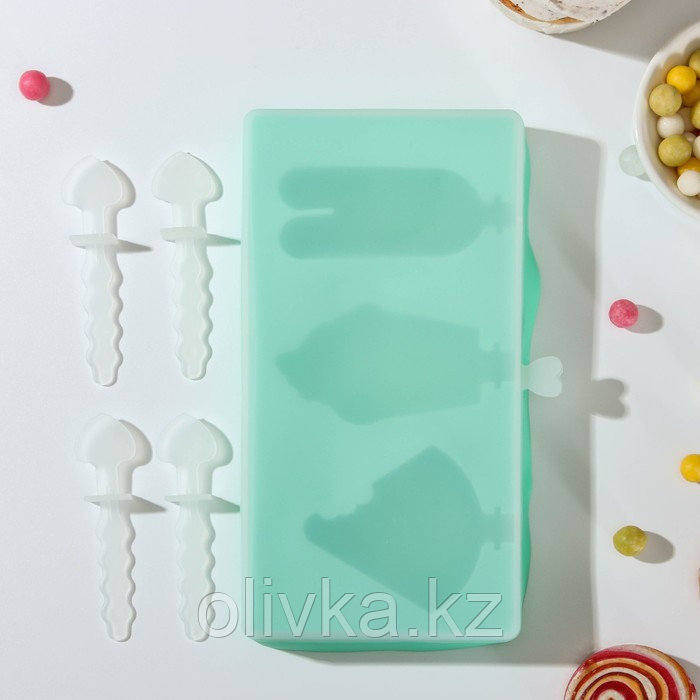 Форма силиконовая для мороженого «Сладость», 3 ячейки, 18,5×9,5×2 см, с крышкой и палочками, цвет МИКС - фото 3 - id-p113263350