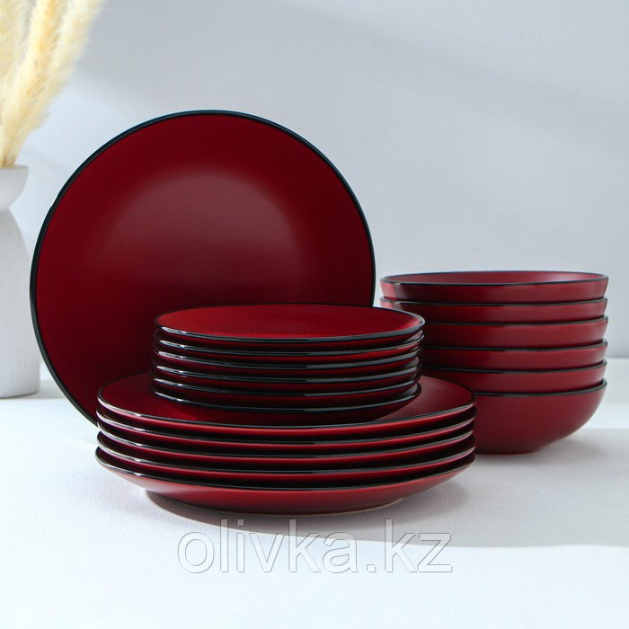 Набор тарелок керамических Доляна «Ваниль», 18 предметов: 6 тарелок d=19 см, 6 тарелок d=27 см, 6 мисок d=19 - фото 1 - id-p113271208
