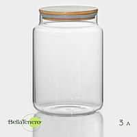 Банка стеклянная для сыпучих продуктов с бамбуковой крышкой BellaTenero «Эко», 3 л, 14,5×21 см