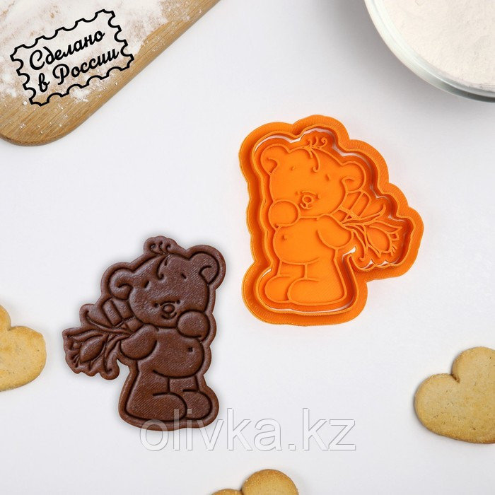 Форма для печенья «Мишка с цветами», штамп, вырубка, цвет оранжевый - фото 1 - id-p113267504