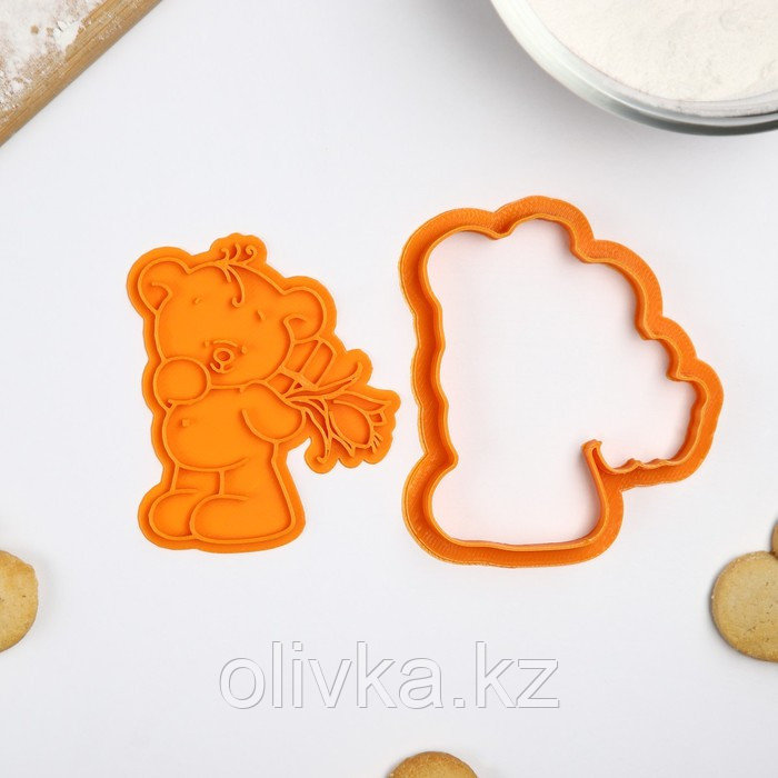 Форма для печенья «Мишка с цветами», штамп, вырубка, цвет оранжевый - фото 2 - id-p113267504