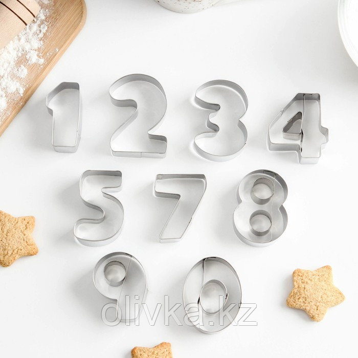 Набор форм для печенья «Цифры», 9 шт, цвет хромированный - фото 1 - id-p113253852