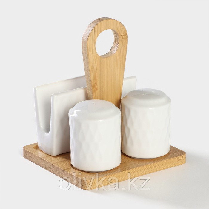 Набор керамический для специй на деревянной подставке Доляна «Эстет.Герда», 3 предмета: солонка 120 мл, - фото 4 - id-p113259911