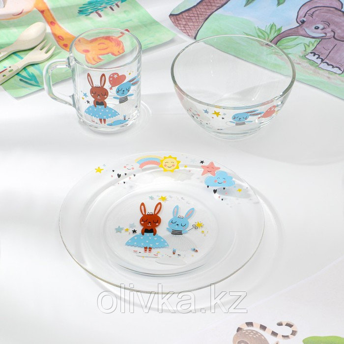 Набор стеклянной детской посуды «Балерины», 3 предмета - фото 1 - id-p113274991
