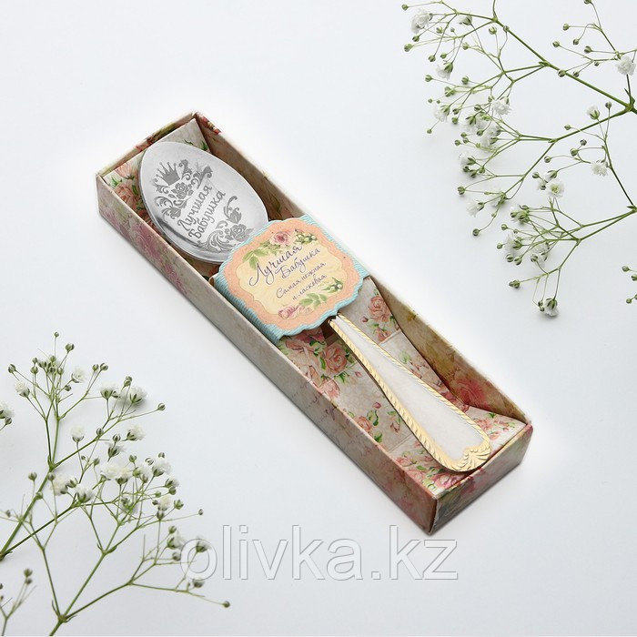 Ложка с гравировкой чайная в подарочной коробке "Лучшая бабушка" - фото 1 - id-p113242902