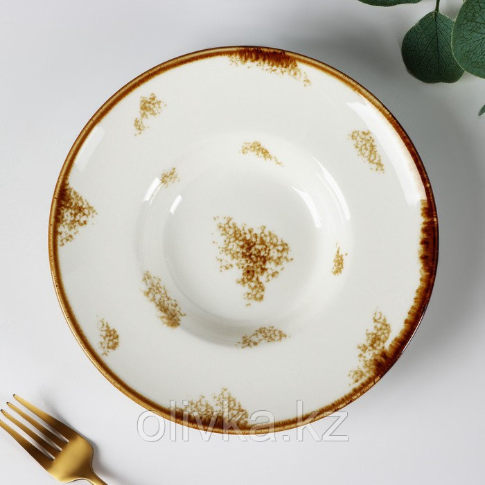 Тарелка фарфоровая для пасты Доляна Organic Gold, 150 мл, d=21 см, цвет белый - фото 3 - id-p113257463