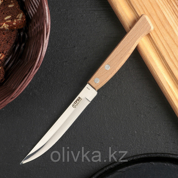 Нож кухонный «Ретро», овощной, лезвие 11,5 см, с деревянной ручкой, цвет бежевый - фото 1 - id-p113244838