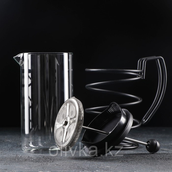 Чайник заварочный френч - пресс «Лофт», 600 мл, стекло, цвет чёрный - фото 2 - id-p113264183