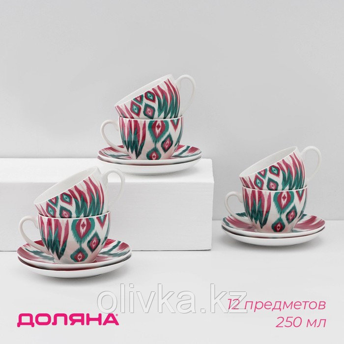 Сервиз фарфоровый чайный Доляна Askım, 12 предметов: 6 чашек 250 мл, 6 блюдец d=15 см - фото 1 - id-p113266732