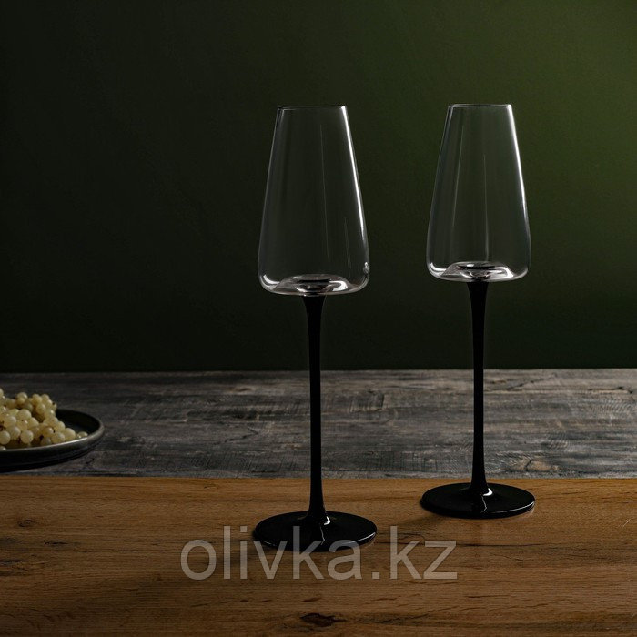 Бокал стеклянный для шампанского Magistro «Амьен», 240 мл, длина ножки 15,1 см, цвет чёрный - фото 2 - id-p113267528