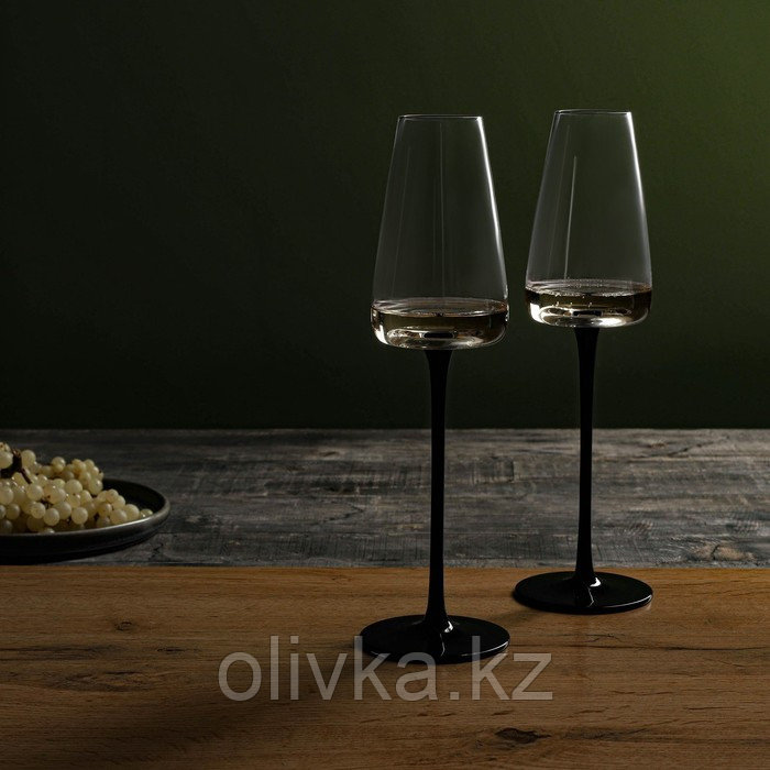 Бокал стеклянный для шампанского Magistro «Амьен», 240 мл, длина ножки 15,1 см, цвет чёрный - фото 3 - id-p113267528