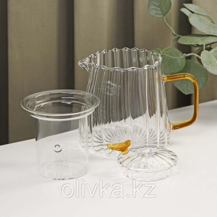 Набор чайный из стекла «Блаженство», 6 предметов: чайник 600 мл, чаша 150 мл, блюдце d=12см, подставка 12×6,5 - фото 3 - id-p113270276