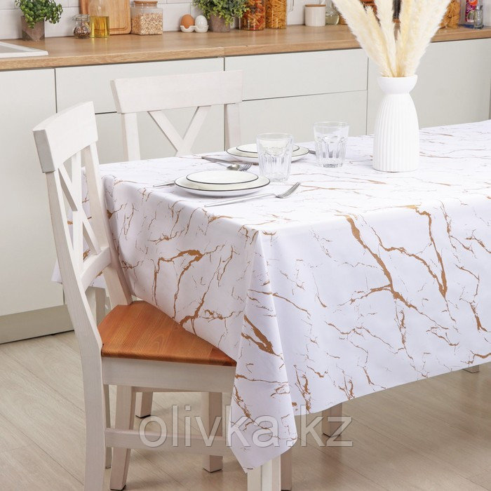 Клеёнка на стол на тканевой основе Доляна «Мрамор», ширина 137 см, рулон 20 м, цвет бело-золотой - фото 1 - id-p113259945