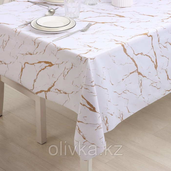 Клеёнка на стол на тканевой основе Доляна «Мрамор», ширина 137 см, рулон 20 м, цвет бело-золотой - фото 2 - id-p113259945