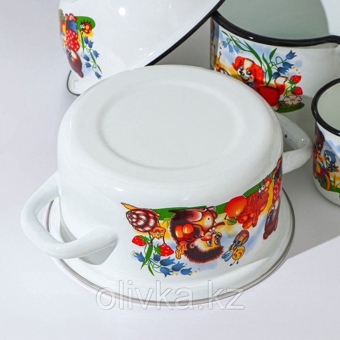 Набор посуды «Улыбка», 4 предмета: кастрюля 1,5 л, ковш 1 л, кружка 250 мл, миска 800 мл, индукция, цвет белый - фото 3 - id-p113256687