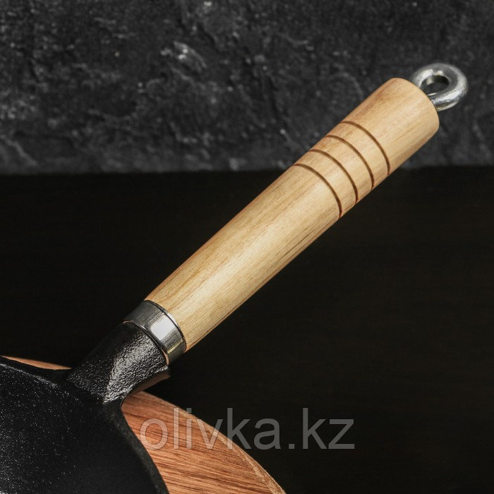 Сковорода чугунная Magma «Эко», 23×3,5 см, с 2 сливами и съёмной деревянной ручкой - фото 4 - id-p113273219
