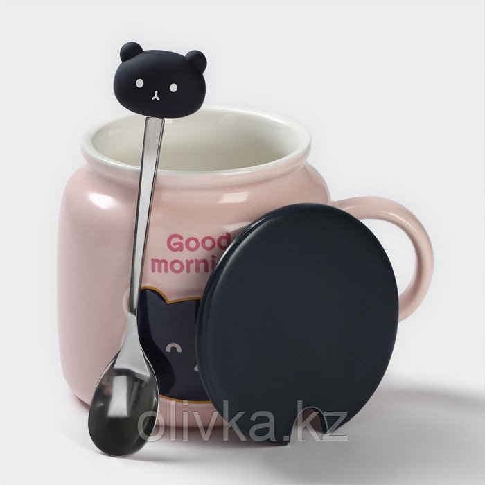 Кружка керамическая с ложкой «Доброе утро», 450 мл, цвет розовый - фото 2 - id-p113277364