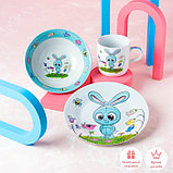 Набор детской посуды из керамики Доляна «Крош», 3 предмета: кружка 230 мл, миска 400 мл, тарелка d=18 см, фото 3